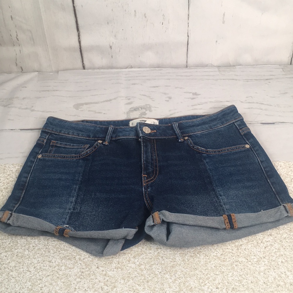 MNG Mango Vicky Moto Dark Wash Denim Jeans Shorts